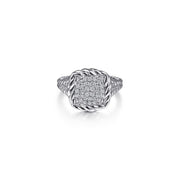 Gabriel White Sapphire Pave Signet Ring With Rope Frame in Sterling Silver
