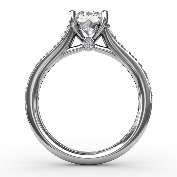 Fana Diamond Engagement Ring With Milgrain in 14k White Gold. 0.35ct on sides