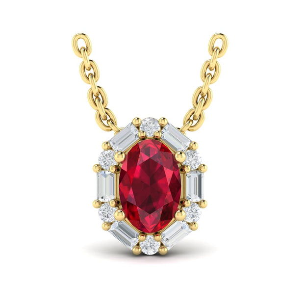 VLORA Ruby and Diamond Pendant in 14K Yellow Gold