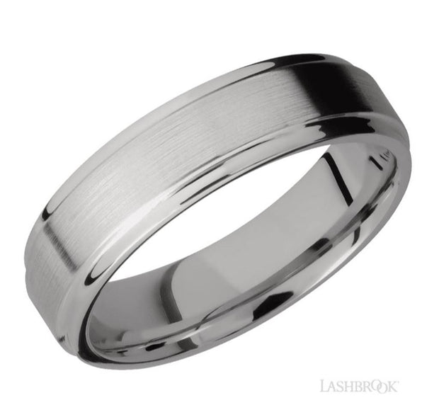Lashbrook Designs flat edged band with satin finish in titanium