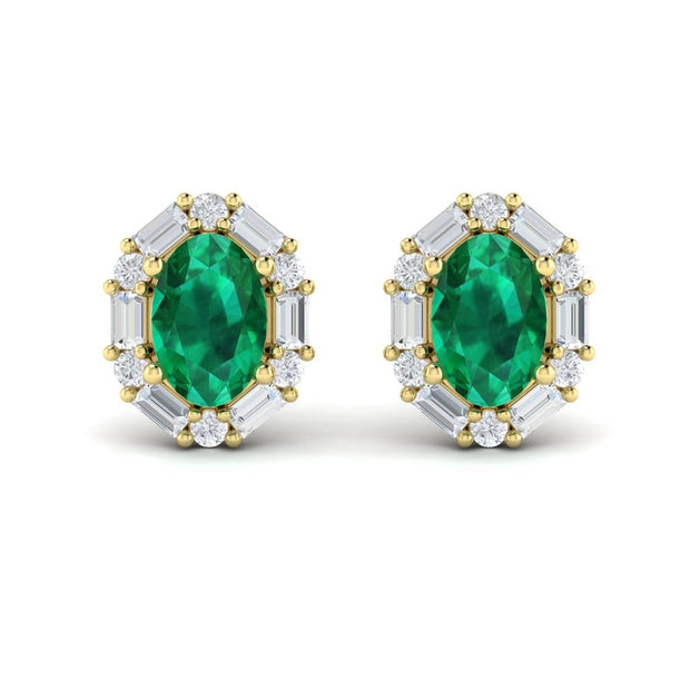 VLORA Emerald and Diamond Earrings in 14K Yellow Gold