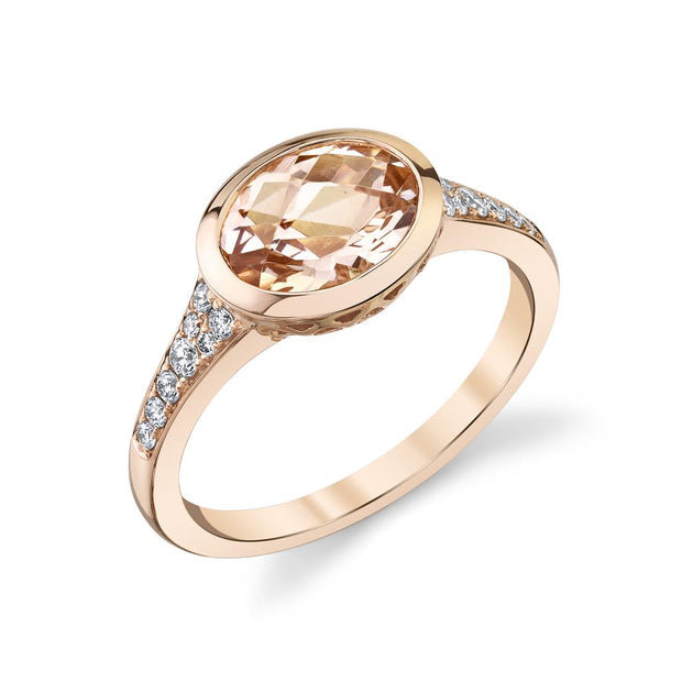 Bezel Set Morganite and Diamond Ring in 14k Rose Gold