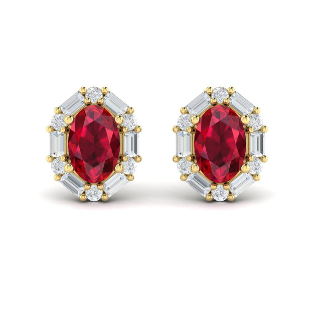 VLORA Ruby and Diamond Stud Earrings in 14K Yellow Gold