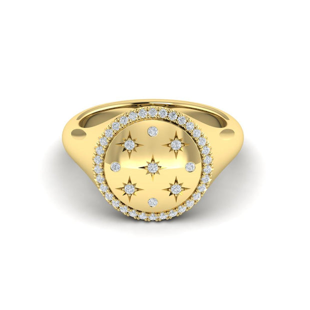 VLORA Star Diamonds and Bezel Set Signet Ring in 14k Yellow Gold