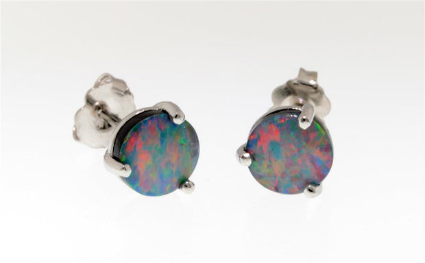 Opal Doublet Stud Earrings in 14k White Gold