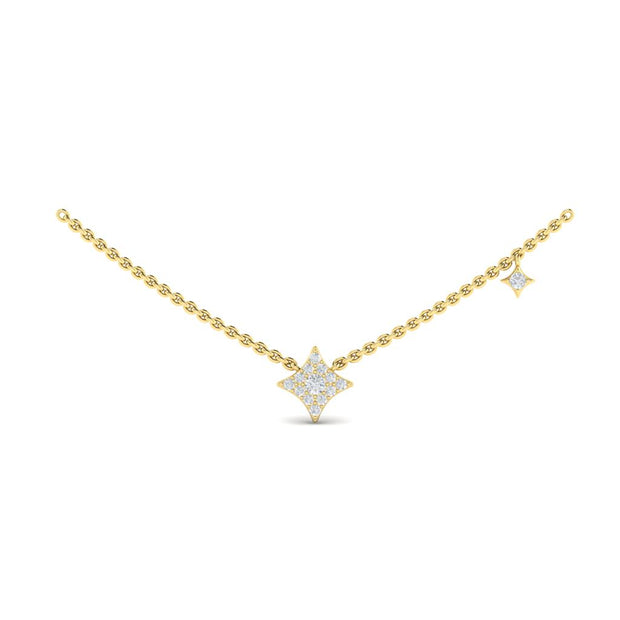 VLORA Diamond Cluster Double Star Necklace in 14K Yellow Gold