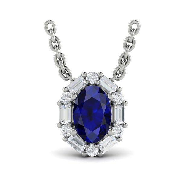 VLORA Sapphire and Diamond Pendant in 14K White Gold