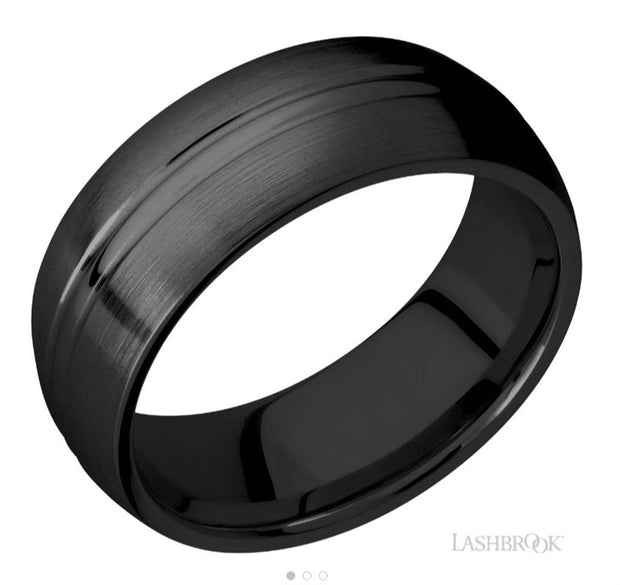 Lashbrook Designs dome bevel band with satin finish in zirconium