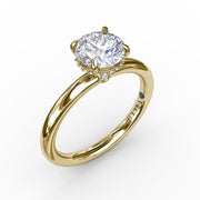 FANA Contemporary Solitaire Diamond Ring with Hidden Halo in 14K Yellow Gold