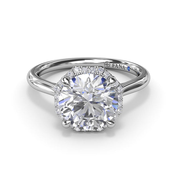 FANA Diamond Engagement Ring in 14K White Gold with Octagon Halo