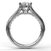 FANA 14K White Gold Milgrained Channel Diamond Engagement Semi-Mount Ring