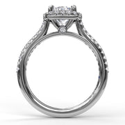 Fana Cushion Halo Diamond Engagement Semi-Mount in 14k White Gold Ring