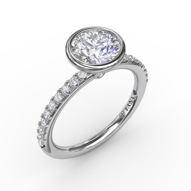 Fana Diamond Engagement Ring With Bezel Set Center Round in 14K White Gold, 0.02cts