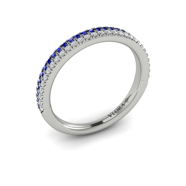 VLORA Sapphire and Diamond Band in 14k White Gold with 0.16ct diamonds and 0.19ct sapphires