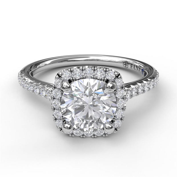 Fana Cushion Halo Diamond Engagement Semi-Mount in 14k White Gold Ring