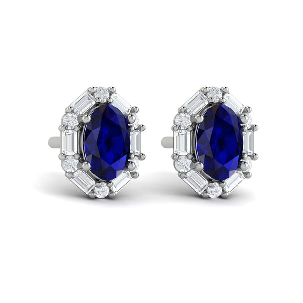 VLORA Sapphire and Diamond Stud Earrings in 14K White Gold