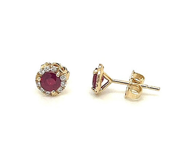 Ruby and Diamond Stud Earrings in 14k yellow gold