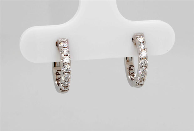 Small Diamond Hinged Hoop Earrings in 14k White Gold