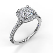 Fana Cushion Halo Diamond Engagement Semi-Mount in 14k White Gold Ring