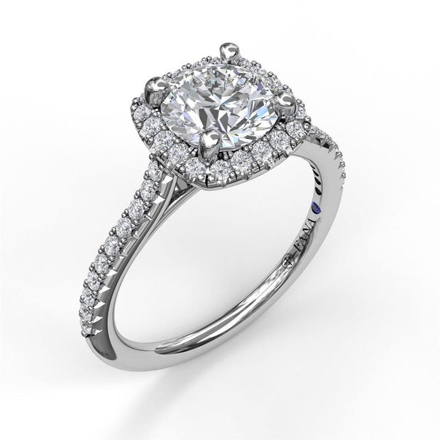 Fana Cushion Halo Diamond Engagement Semi-Mount in 14k White Gold Ring