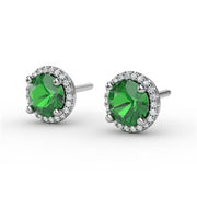 Emerald and Diamond Stud Earrings in 14k White Gold.