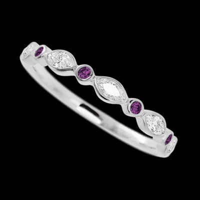 10K White Gold band with alternating 4 Round Purple Diamond and 5 Marquise Lab Grown Diamond having TCW-.56