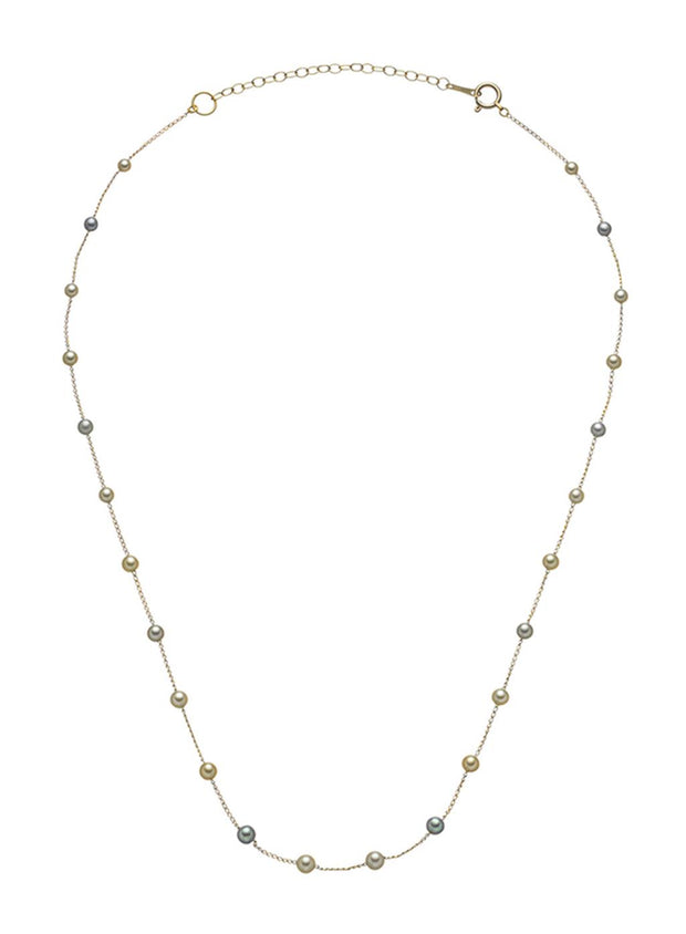 Akoya multicolor pearl necklace with 14k yellow gold chain