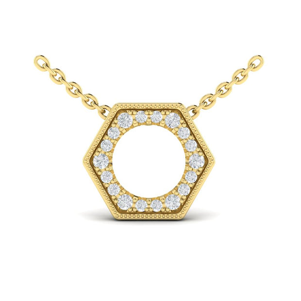VLORA Diamond Open Honeycomb Pendant In 14K Yellow Gold
