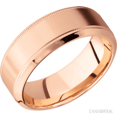 8 mm wide High Bevel Milgrain 14K Rose Gold band.