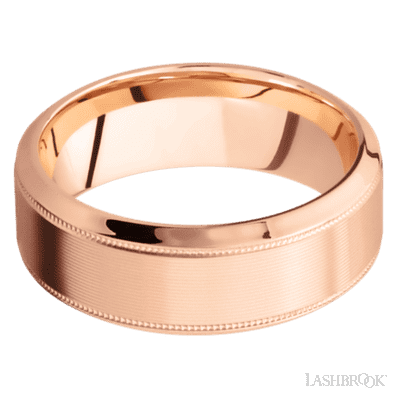 8 mm wide High Bevel Milgrain 14K Rose Gold band.