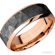 8 mm wide/High Bevel/14K Rose Gold band with one 5 mm Centered inlay of Zirconium.