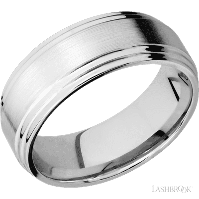 8 mm wide Flat Double Stepped Edges 14K White Gold band.