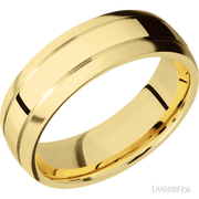7 mm wide Domed with two accent grooves 14K Yellow Gold band.