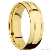 7 mm wide Domed with two accent grooves 14K Yellow Gold band.