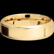7 mm wide High Bevel Milgrain 14K Yellow Gold band.