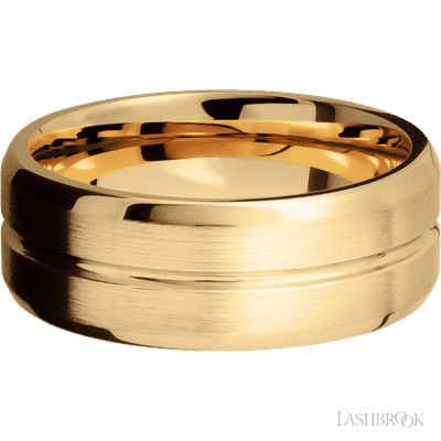 8 mm wide Beveled with Center Accent Groove 14K Yellow Gold band.