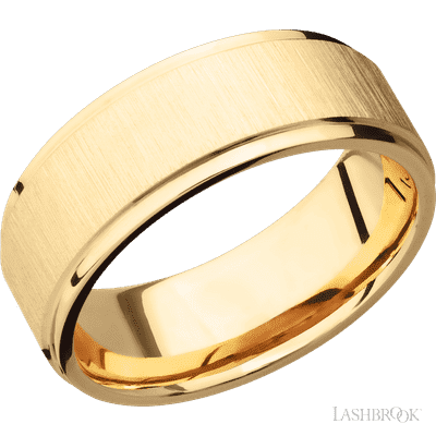 8 mm wide Flat Grooved Edges 14K Yellow Gold band.