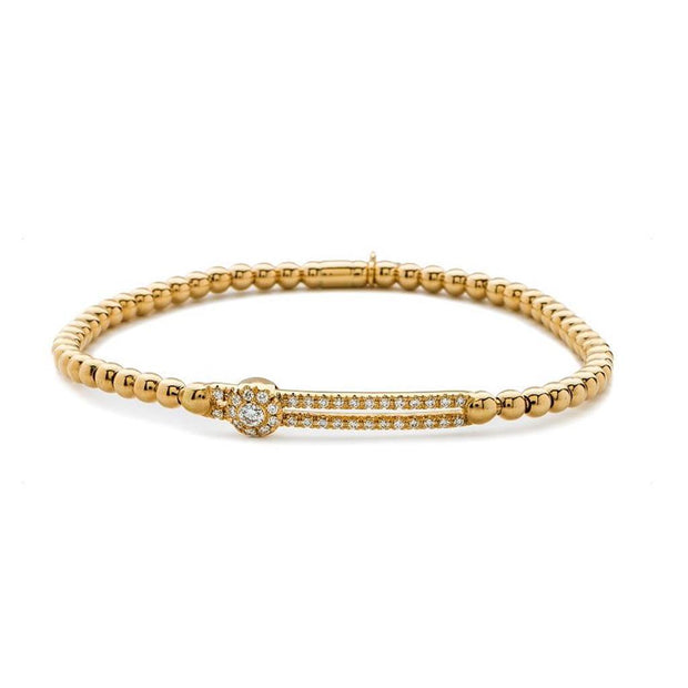 Hulchi Belluni Diamond Stretch Bracelet with Sliding Diamond Cluster in 18k Yellow Gold.
