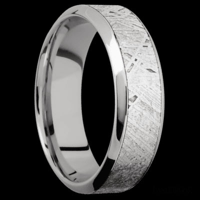 7 mm wide/High Bevel/18K White Gold band with one 4 mm Centered inlay of Meteorite.