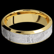 7 mm wide/High Bevel/18K Yellow Gold band with one 4 mm Centered inlay of Meteorite.