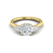 Vlora Bridal Three-Stone Engagement Ring with a Round center stone featuring 0.49 total carats of accent diamonds