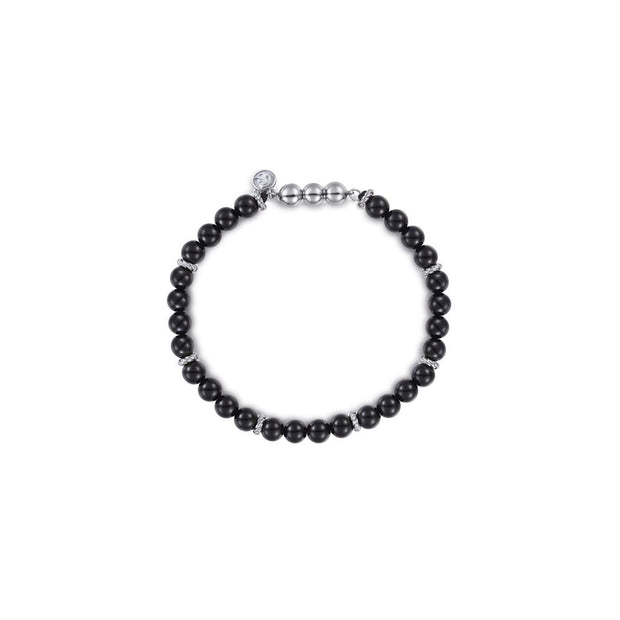 Gabriel Sterling Silver and 6mm Black Onyx Beaded Bracelet