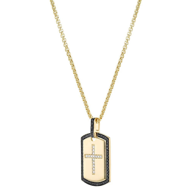 Black and White Diamond Cross in 14k Yellow Gold