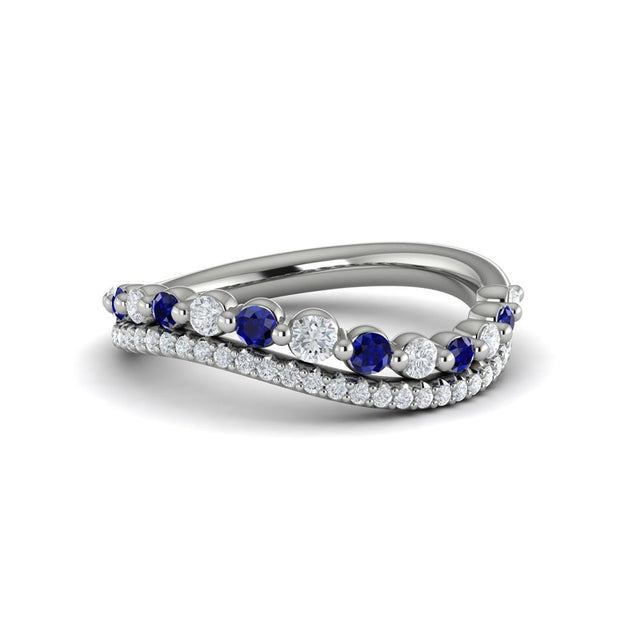 VLORA Diamond and Sapphire Ring in 14k White Gold.