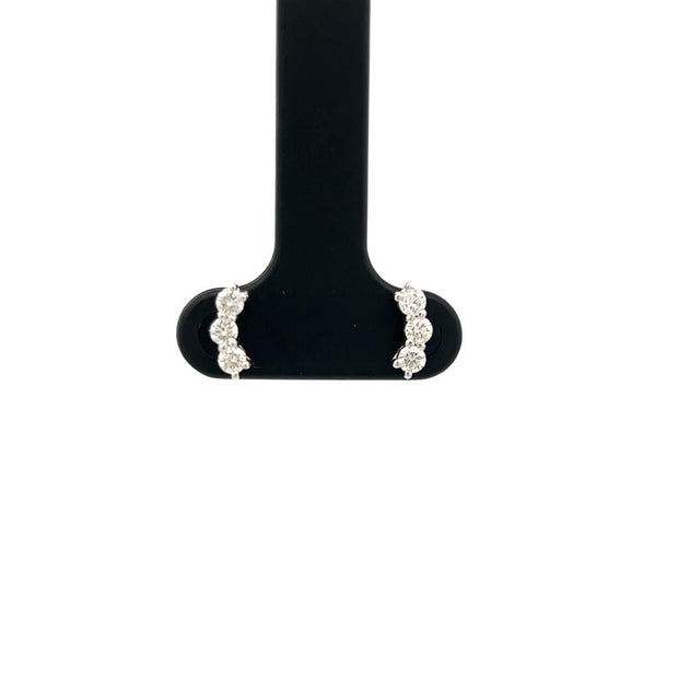 Diamond 3 stone Curved Bar Earrings in 14K White Gold with 0.31ct