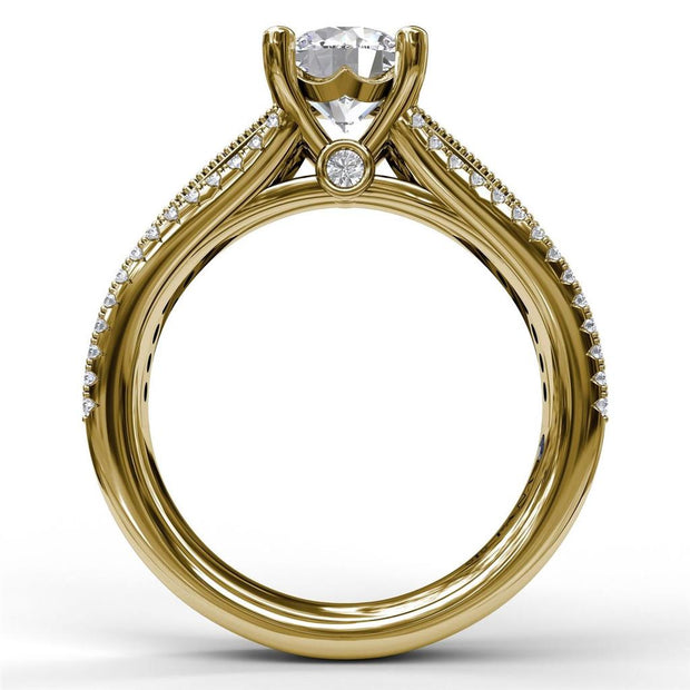 FANA 14K Yellow Gold Three Row Stepped Diamond Engagement Semi-Mount Ring