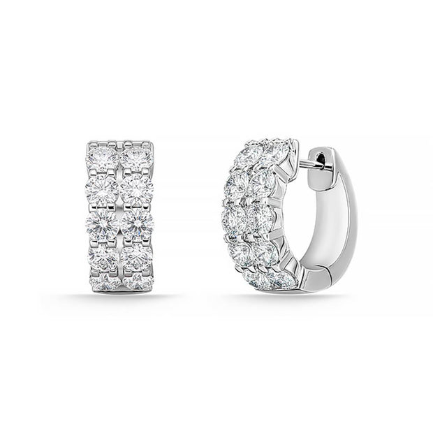 Memoire Petite Prong Double Row Diamond Huggie Earrings In 18K White Gold