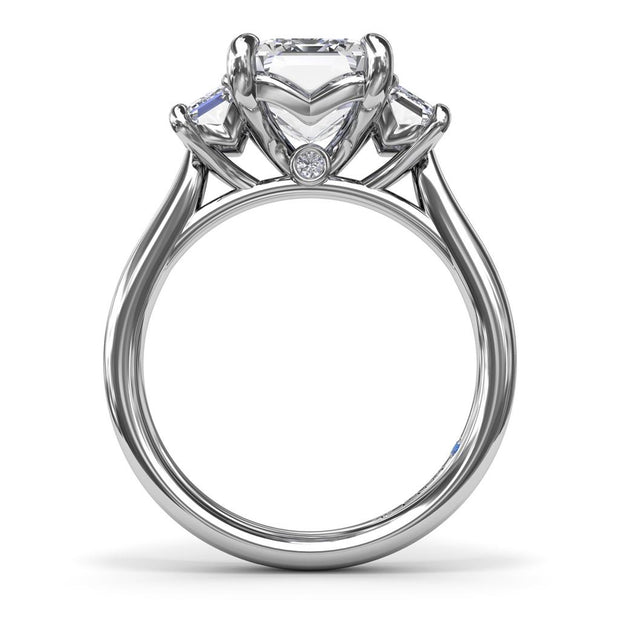 Fana three stone emerald cut diamond engagement ring