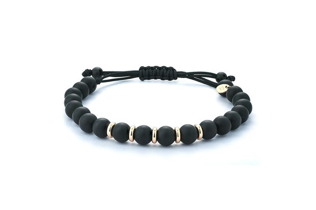 Onyx Bracelet with 14k Yellow Gold on black cord