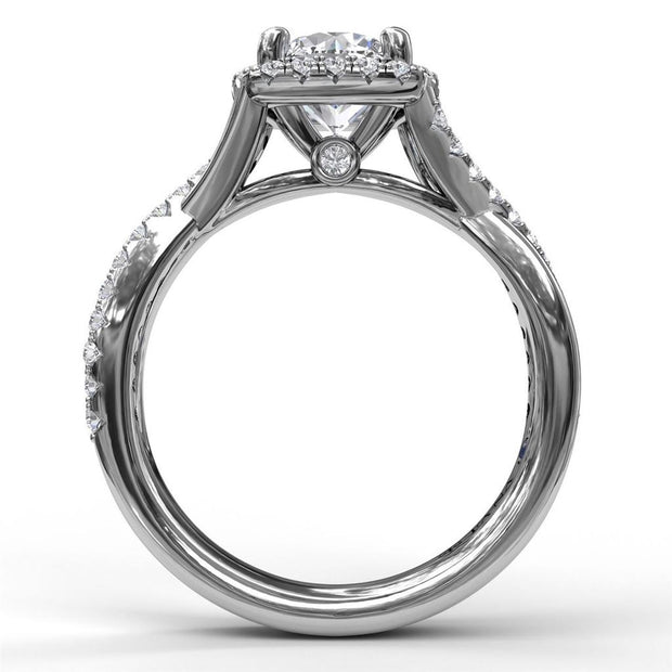 Fana Cushion Halo with Diamond and Gold Twist Engagement Semi-Mount in 14k White Gold Ring